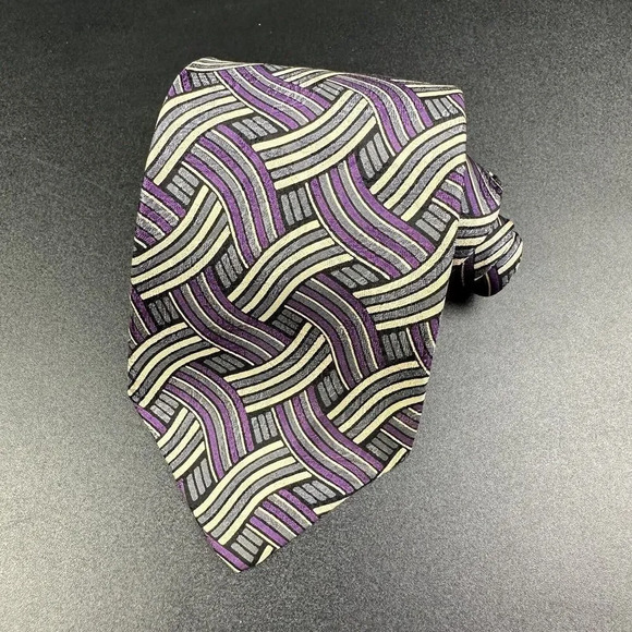VTG Polo Ralph Lauren Mens Silk Tie Purple Abstract Woven Handmade in USA FLAW* - Picture 1 of 16